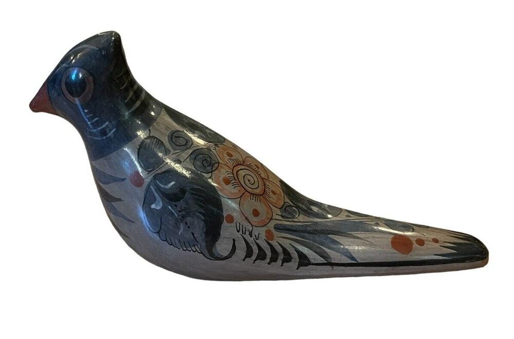 Tonala Mexican Pottery Folk Art Bird Figurine Hand Painted VTG Pigeon Dove 9”